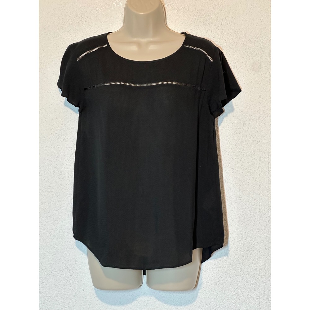 Banana Republic Black Ladder Stitch Blouse Petite XS NWT 448402-00-1